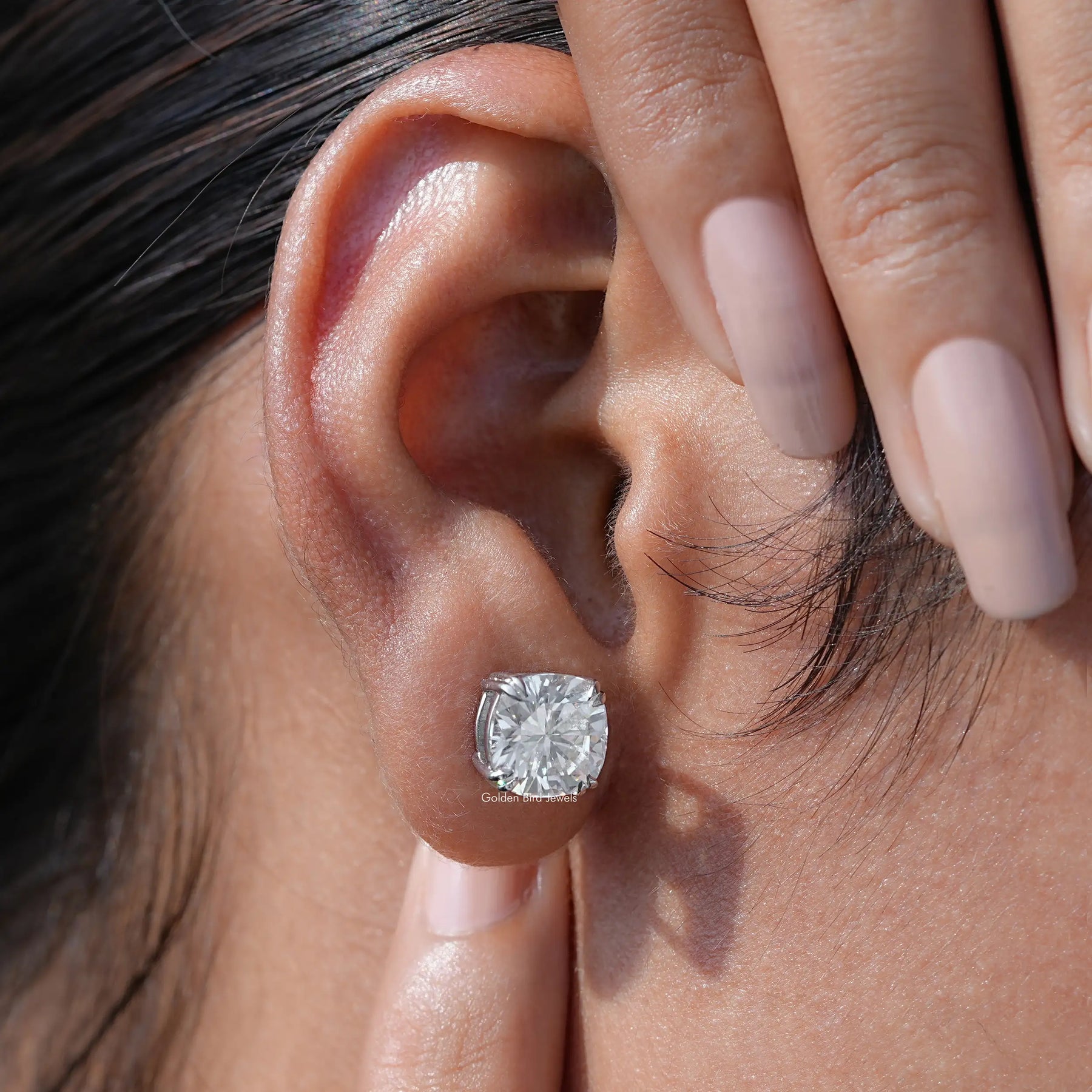 [Cushion Cut Solitaire Earrings]-[Golden Bird Jewels]