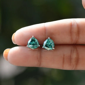 [Dark Green Trillion Cut Moissanite Studs]-[Golden Bird Jewels]