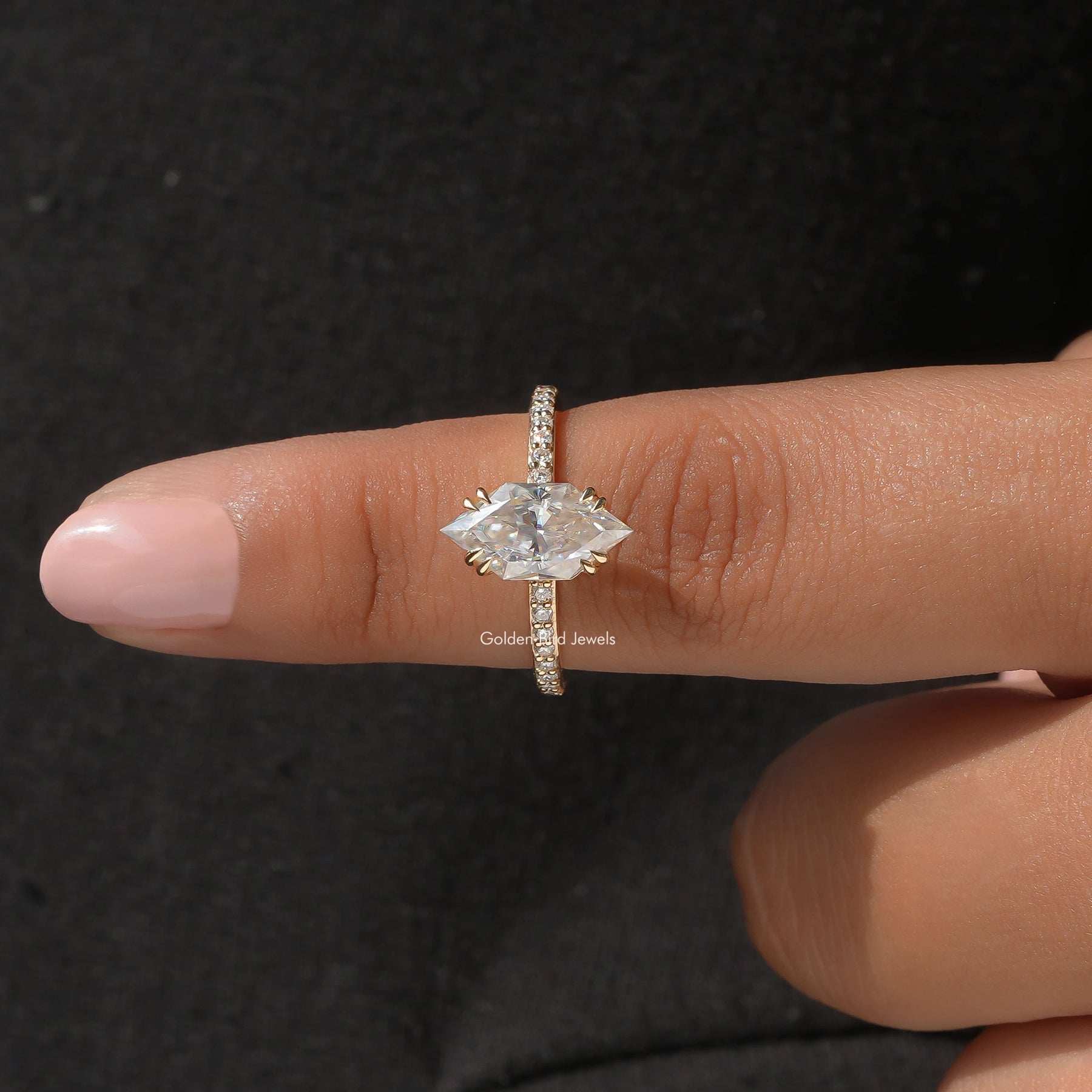 Dutch Marquise Cut Solitaire Accent Moissanite Engagement Ring