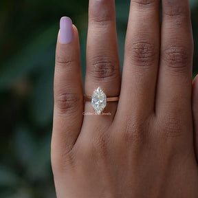 View of Marquise Cut Hidden Halo Engagement Ring In Finger