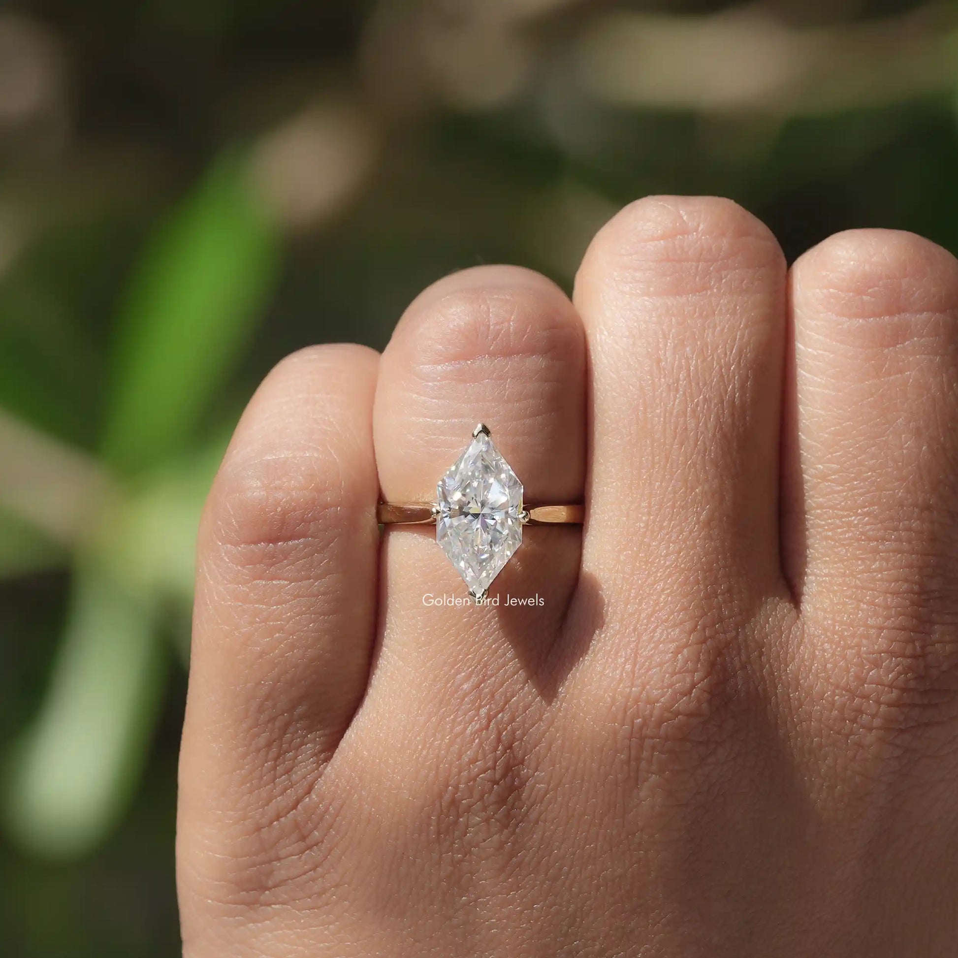 Dutch Marquise Solitaire Moissanite Ring on finger