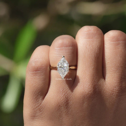 Dutch Marquise Solitaire Moissanite Ring on finger