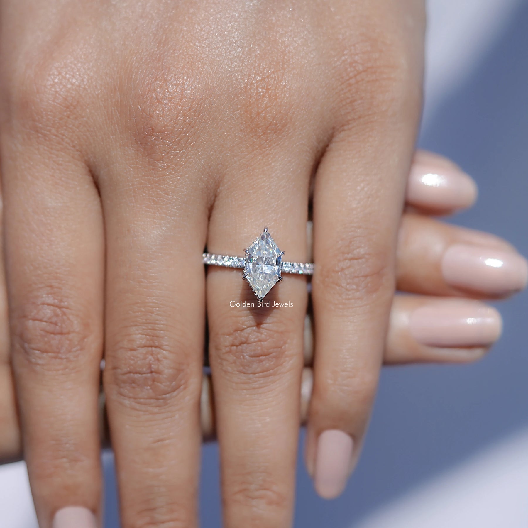 Dutch Marquise Moissanite Hidden Halo Accent Ring