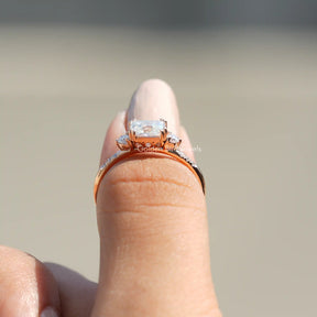 View of East West Radiant Cut Moissanite Ring In finger