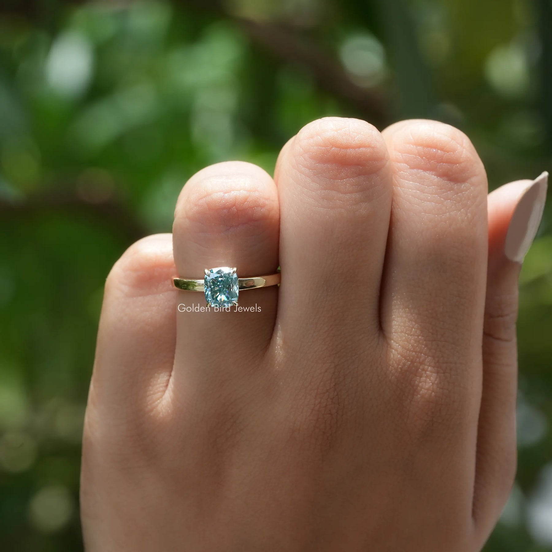 [Cushion Cut Moissanite Engagement Ring]-[Golden Bird Jewels]