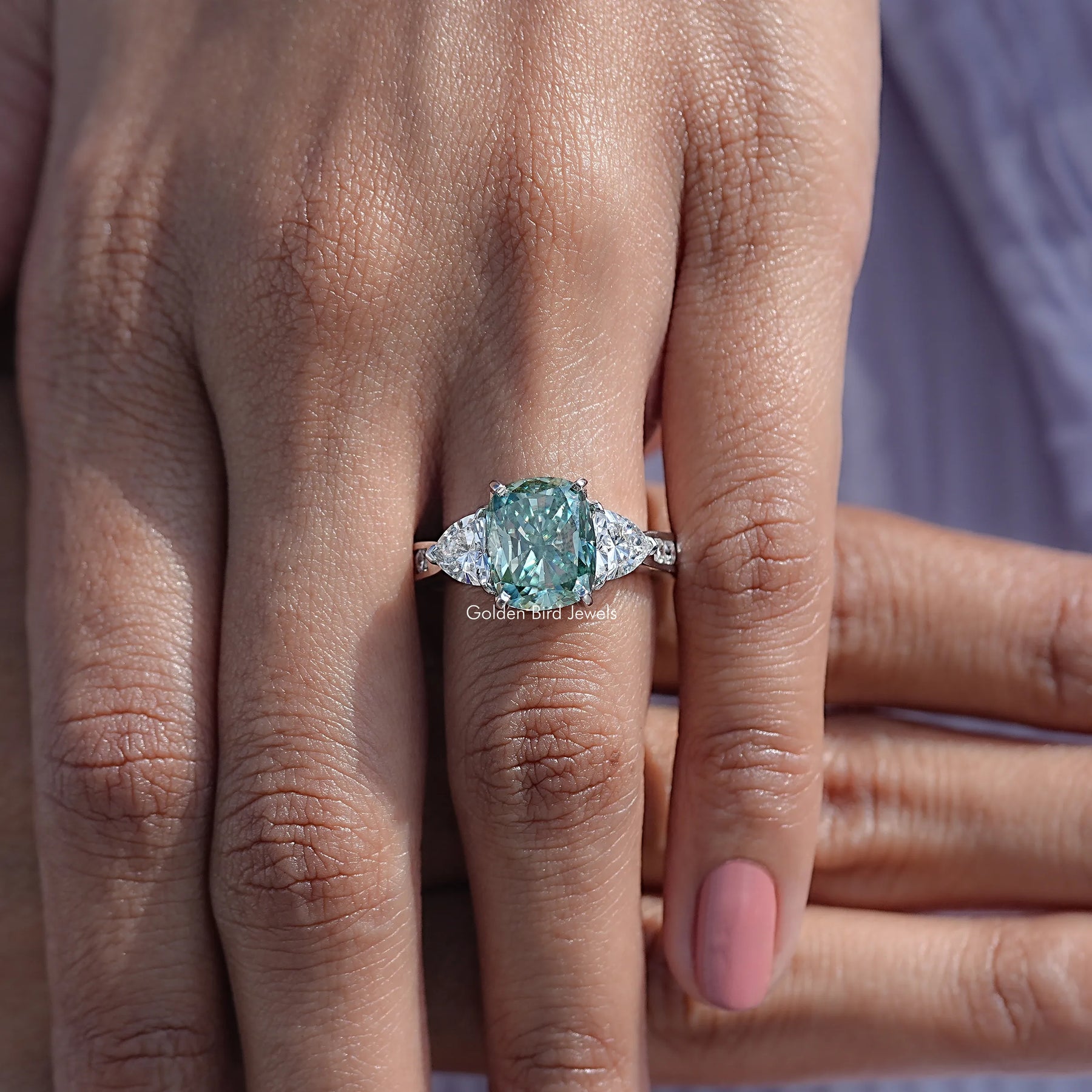 Elongated Cushion Moissanite Three Stone Ring