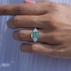 Elongated Cushion Moissanite Three Stone Ring