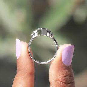 Gray Elongated Hexagon Five Stone Moissanite Ring