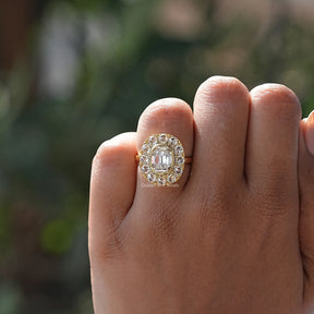 Detailed View Of Old Mine Cushion Cut Moissanite Ring In White Gold