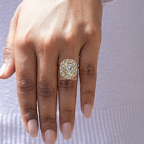 View of Cushion And Round Cut Moissanite Ring In finger