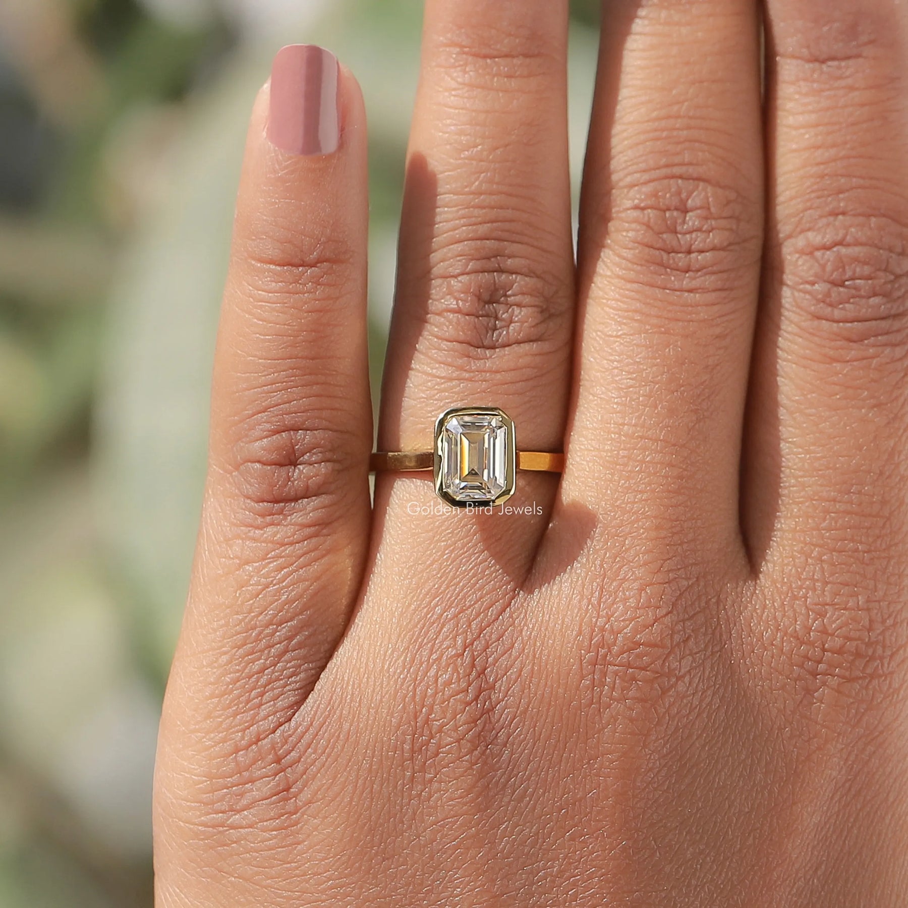 [Yellow Gold Emerald Cut Bezel Set Ring]-[Golden Bird Jewels]