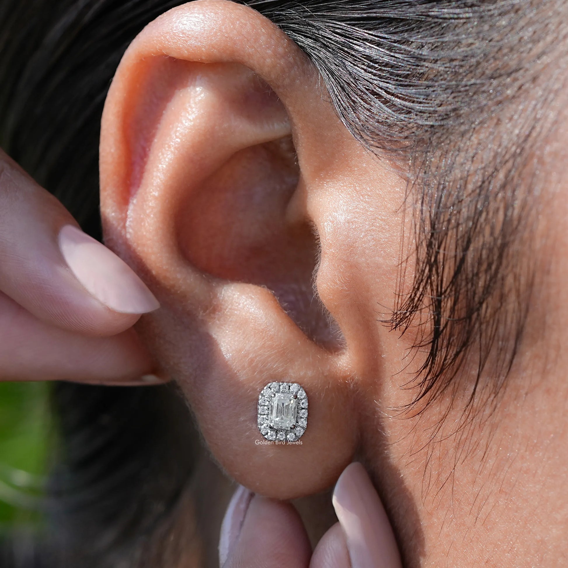 Colorless Emerald Cut Moissanite Stud Earrings 