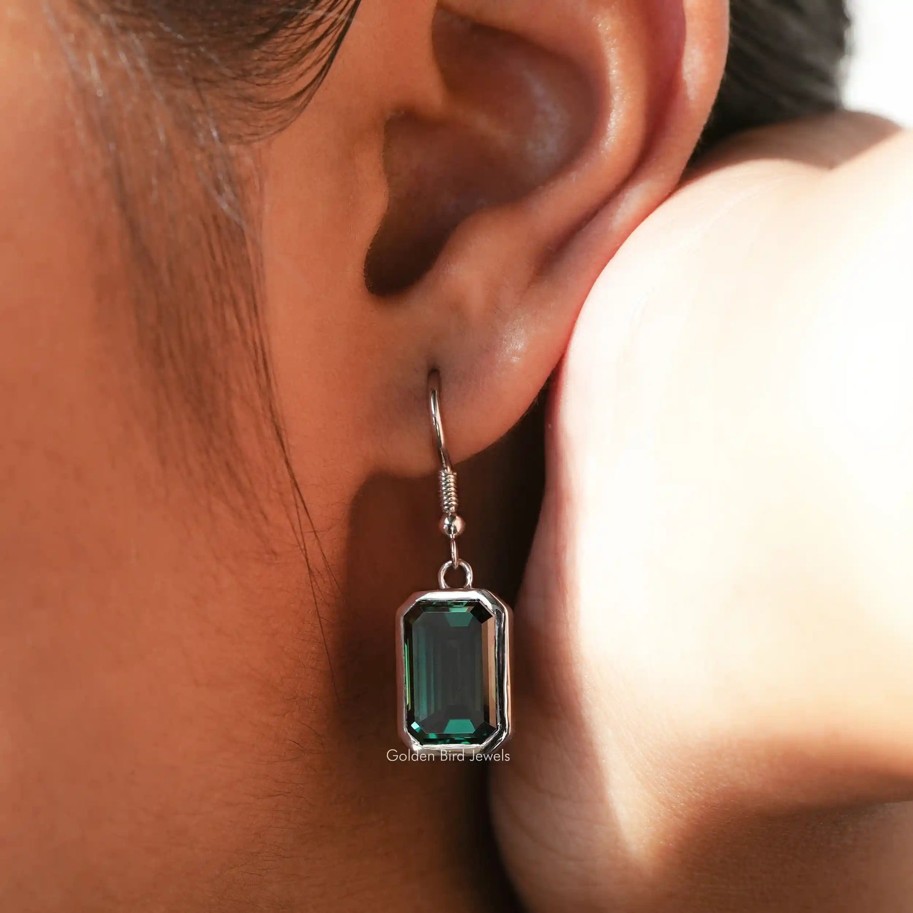 [Moissanite Emerald Cut Dangle Drop Earrings]-[Golden Bird Jewels]