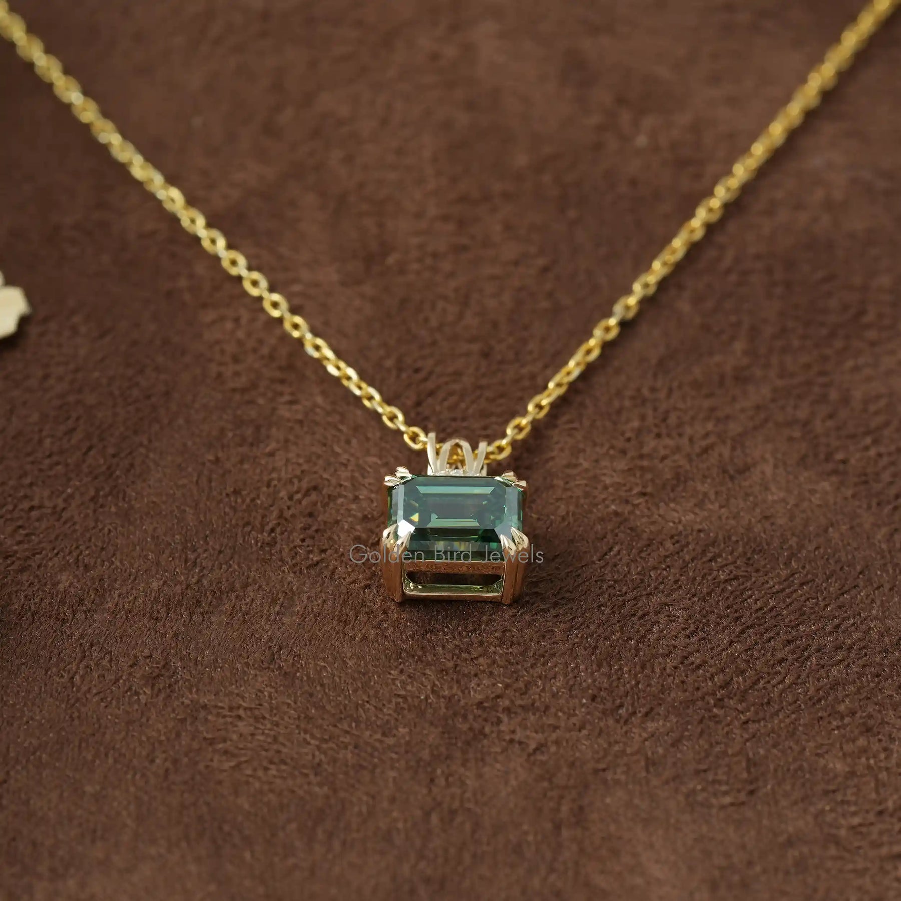 [14K Yellow Gold Emerald Cut Solitaire Pendant]-[Golden Bird Jewels]