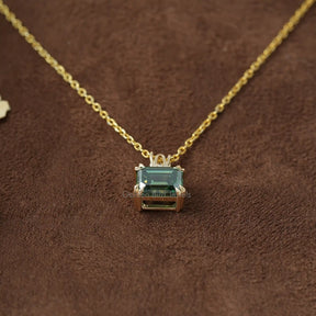 [14K Yellow Gold Emerald Cut Solitaire Pendant]-[Golden Bird Jewels]