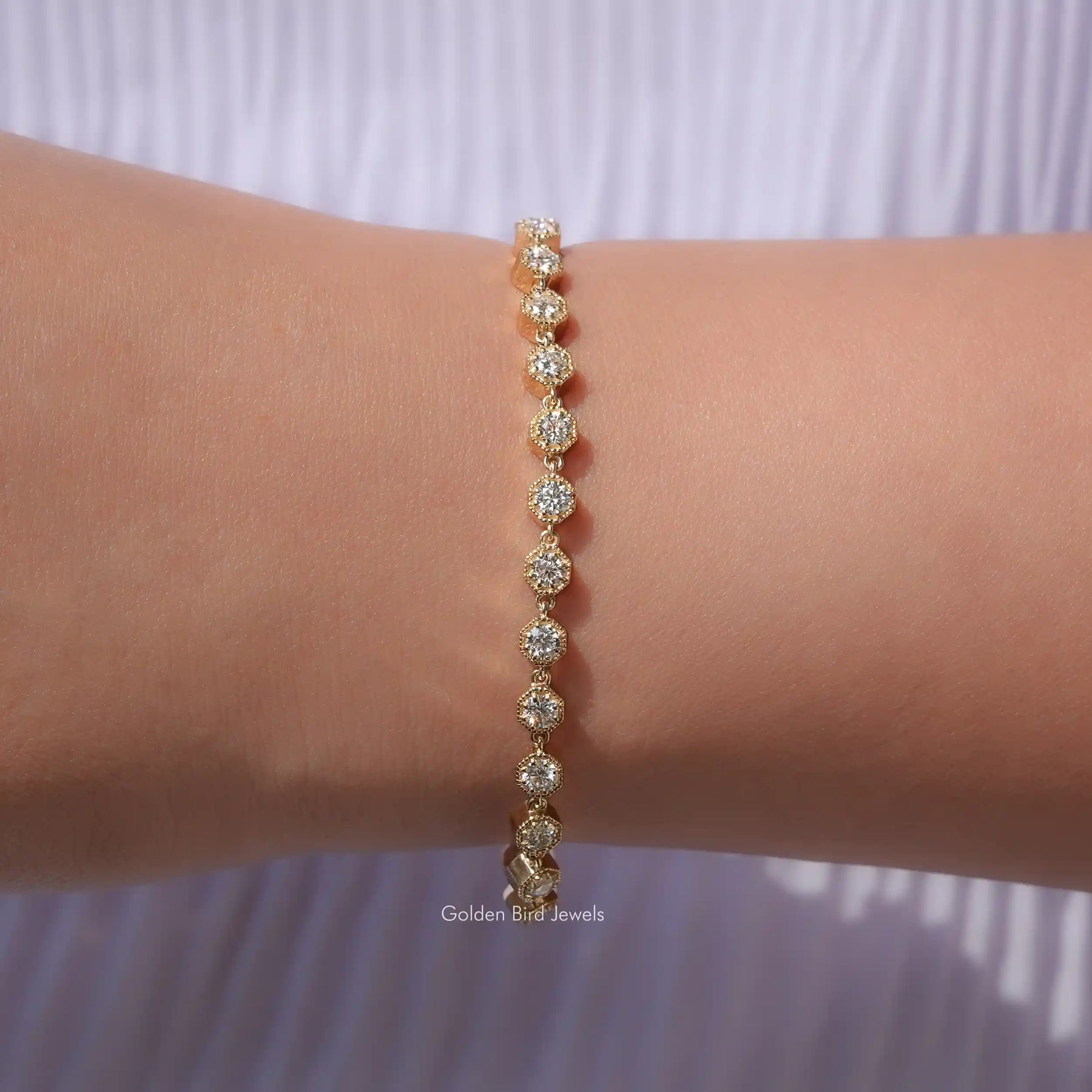 3mm Round Cut Moissanite Gold Tennis Bracelet