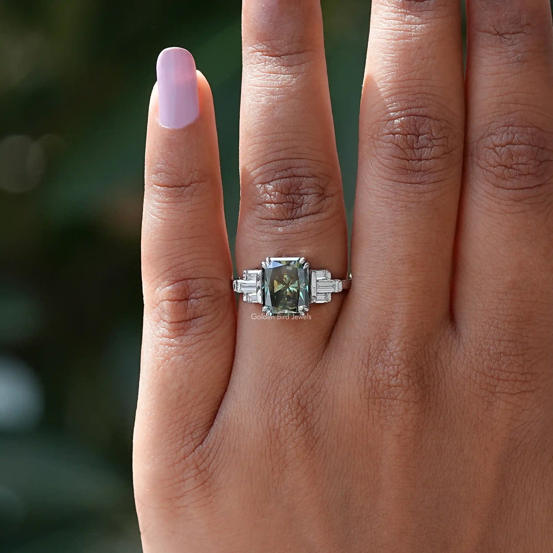 [Radiant And Baguette Cut Moissanite Ring]-[Golden Bird Jewels]