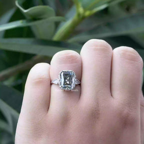 [Criss Cut Moissanite Ring In 14K White Gold]-[Golden Bird Jewels]