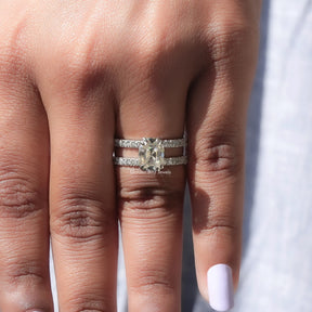 Detailed View Of Moissanite Cushion Cut Accent Stone Ring In White Gold