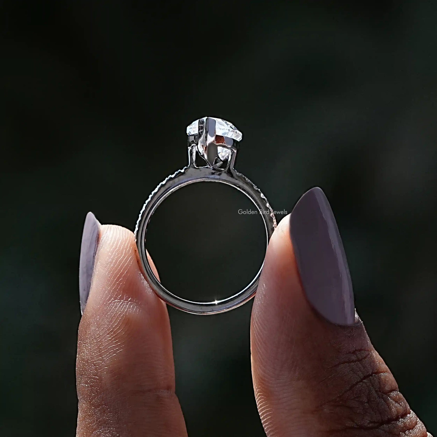 [White Gold Marquise Cut Moissanite Ring]-[Golden Bird Jewels]