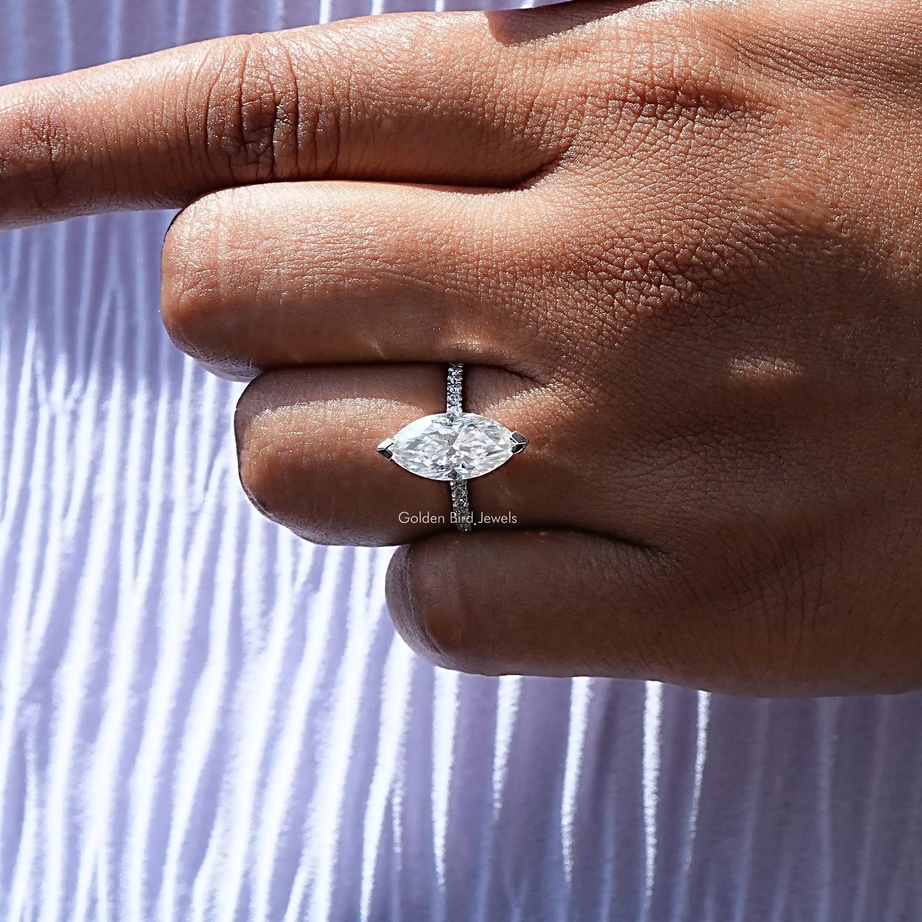 [Colorless Marquise Cut Solitaire Ring]-[Golden Bird Jewels]