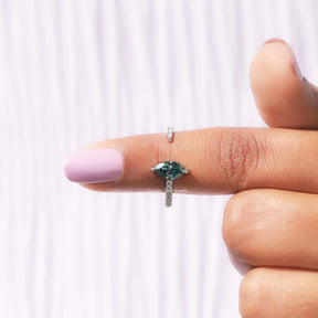 In finger front View of Marquise Cut Open Cuff Moissanite Ring