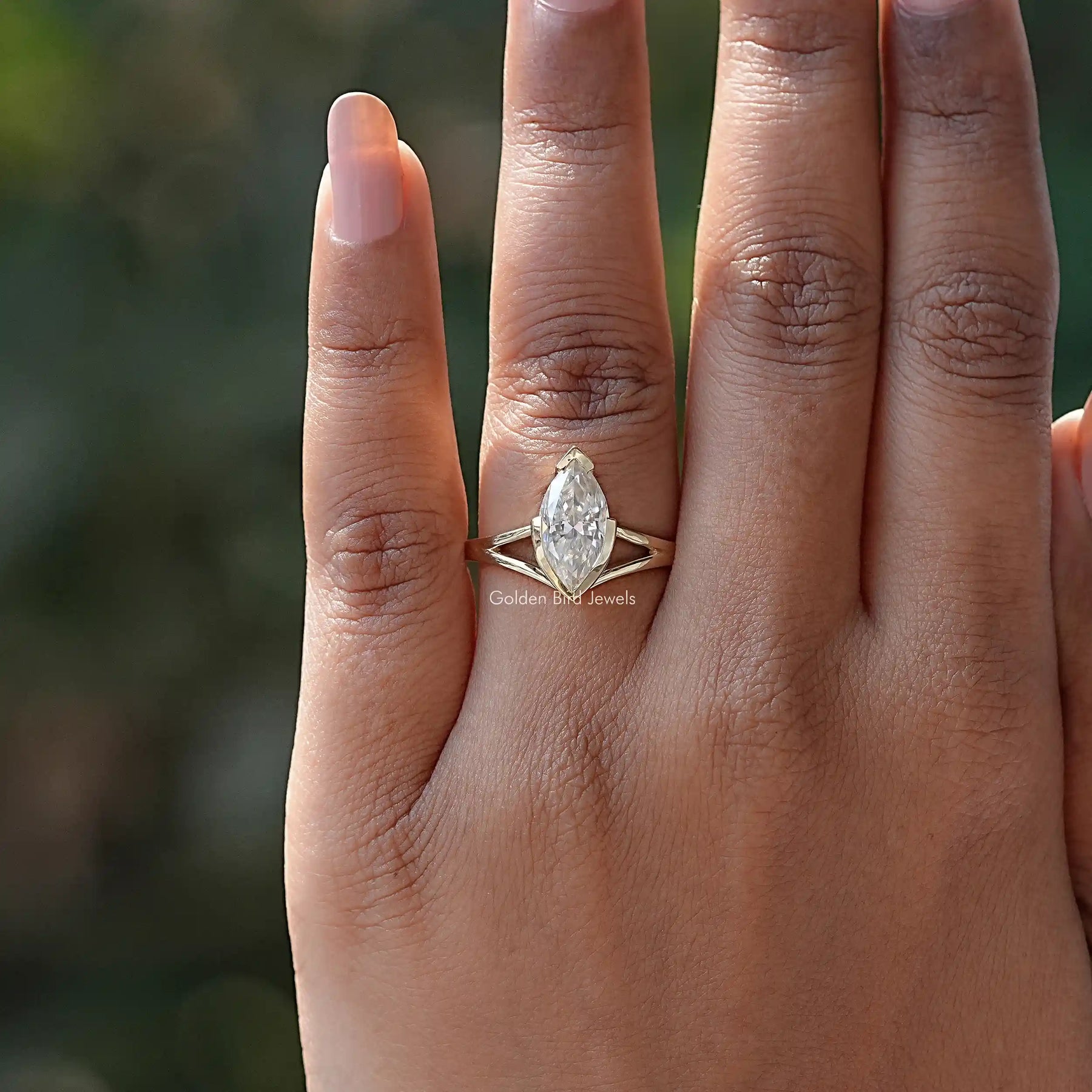 [Solitaire Marquise Cut Moissanite Ring]-[Golden Bird Jewels]