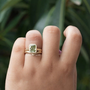 [Mint Green Radiant Cut Moissanite Ring Set]-[Golden Bird Jewels]