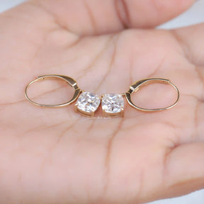 [Colorless Cushion Cut Moissanite Solitaire Earrings]-[Golden Bird Jewels]