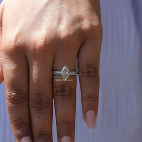Detailed View Of Moissanite Off White Moval Cut Accent Ring In White Gold