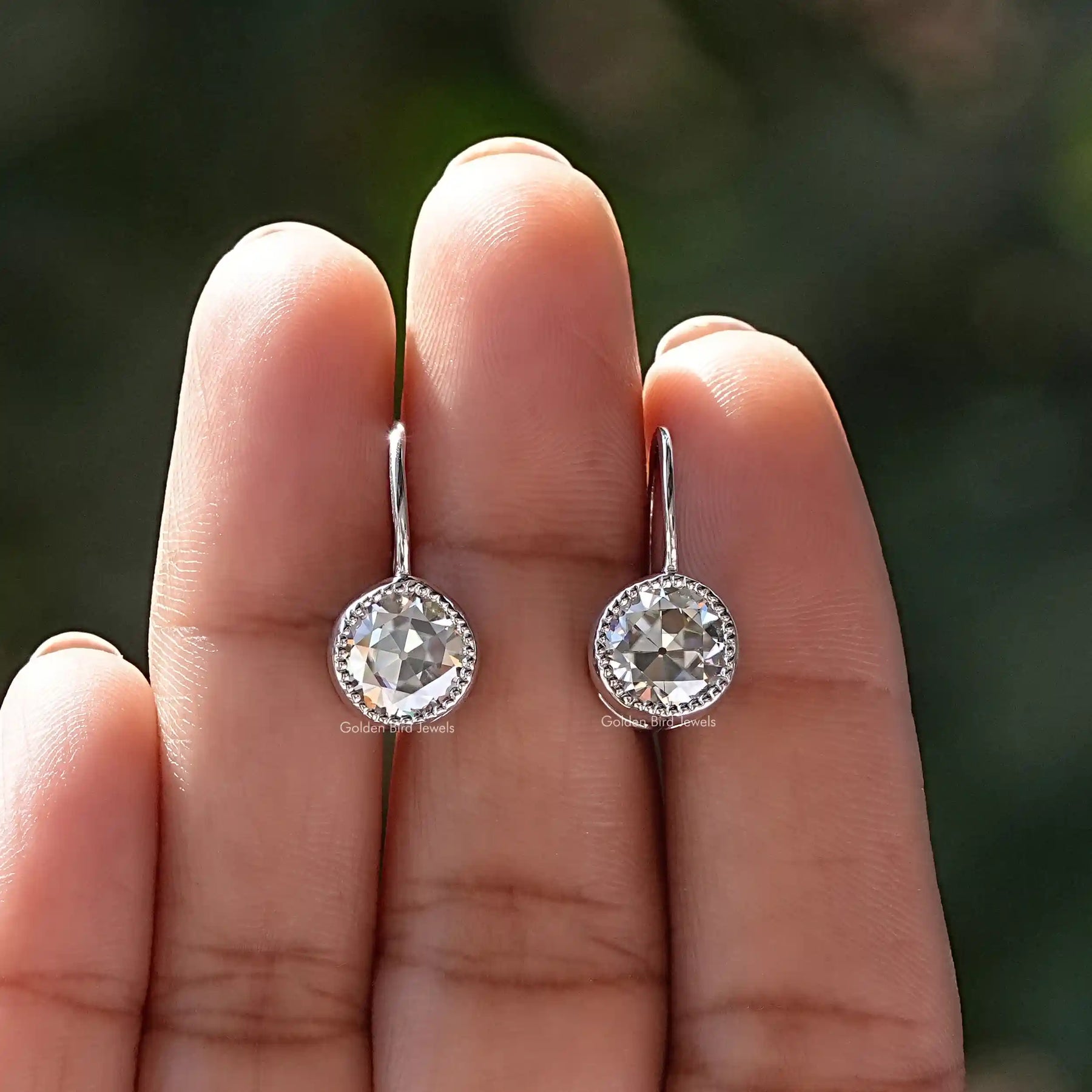 [OEC Round Cut Moissanite Dangle Earrings]-[Golden Bird Jewels]