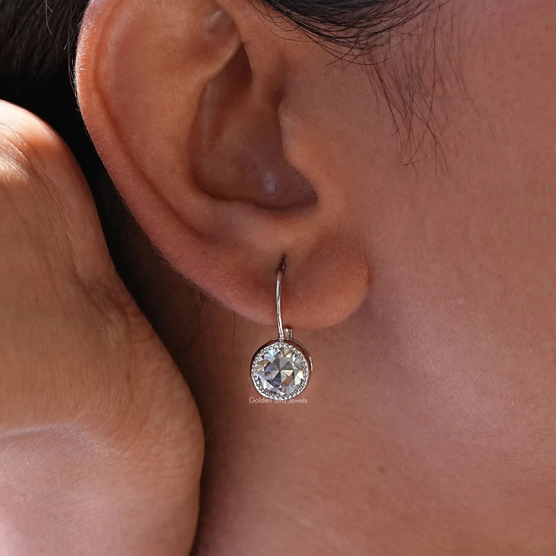 [Moissanite Round Cut Dangle Drop Earrings]-[Golden Bird Jewels]