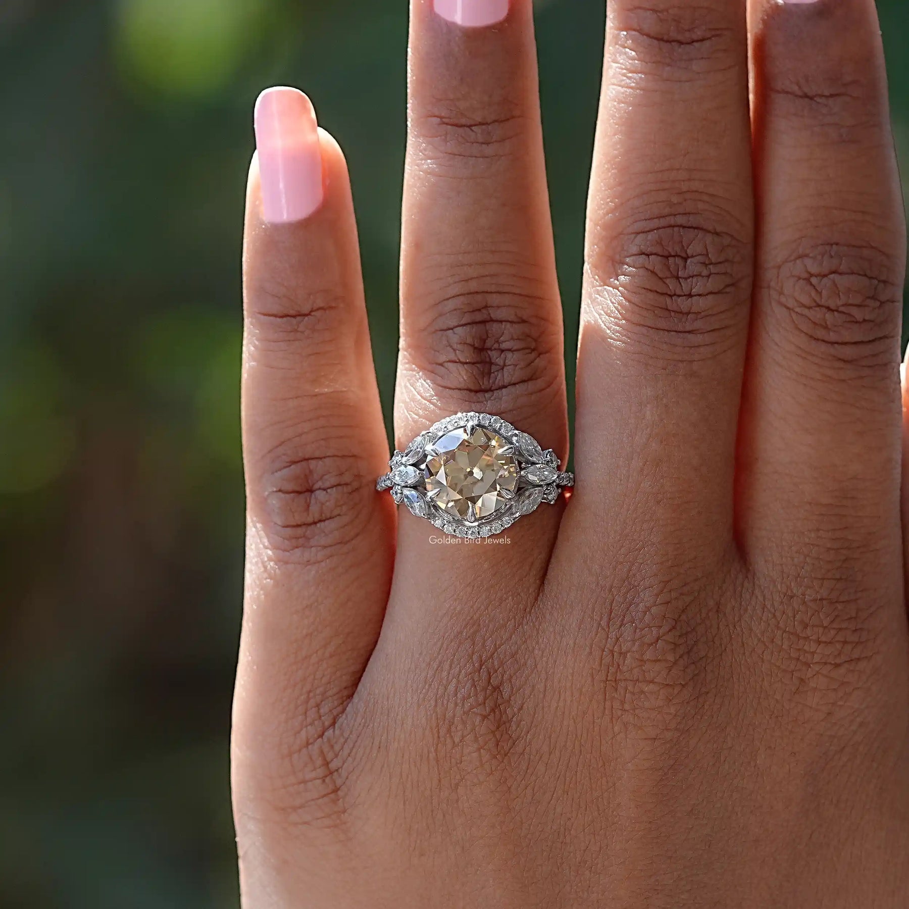 Old European Round Cut Halo Cluster Ring