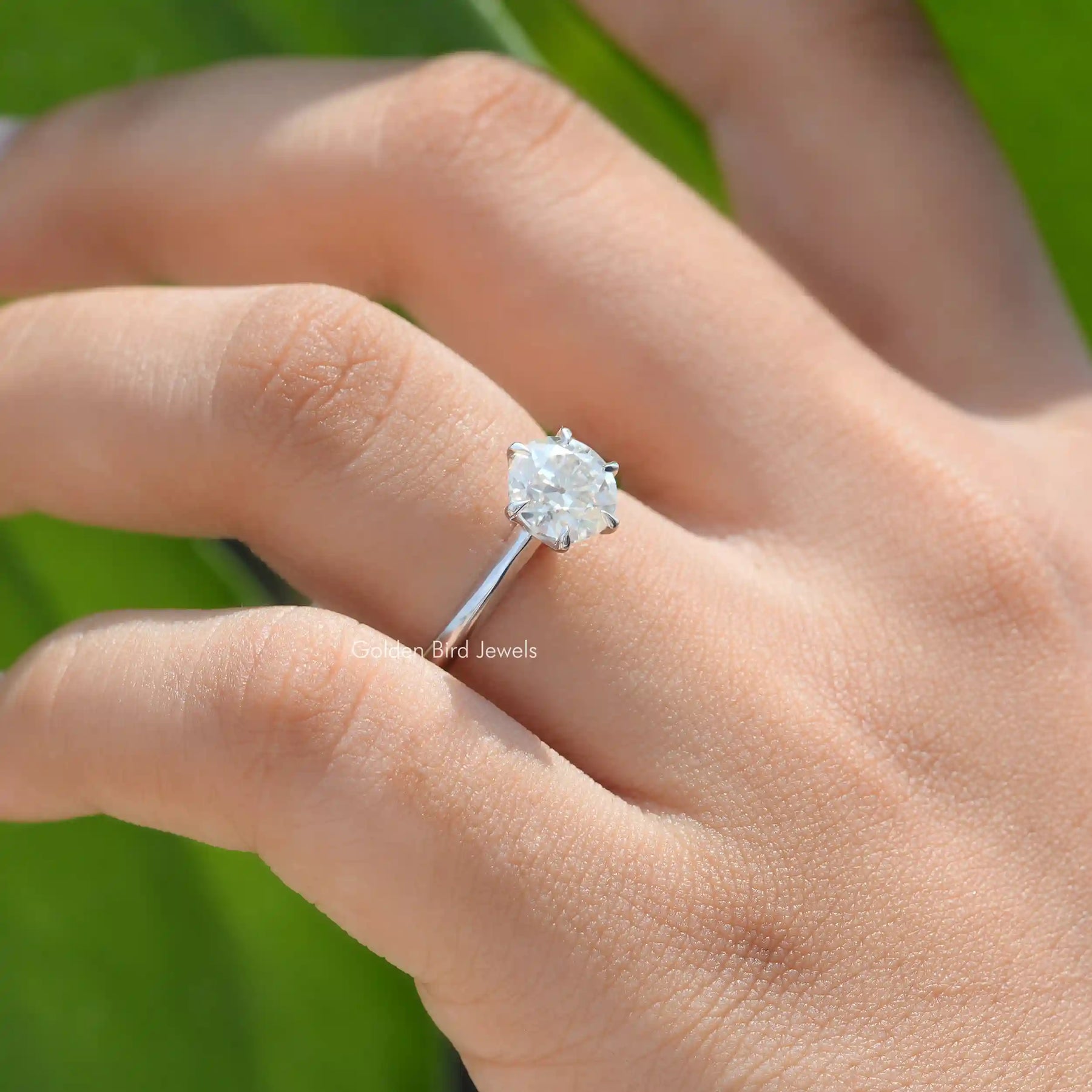 [Moissanite OEC Round Cut Solitaire Ring In White Gold]-[Golden Bird Jewels]