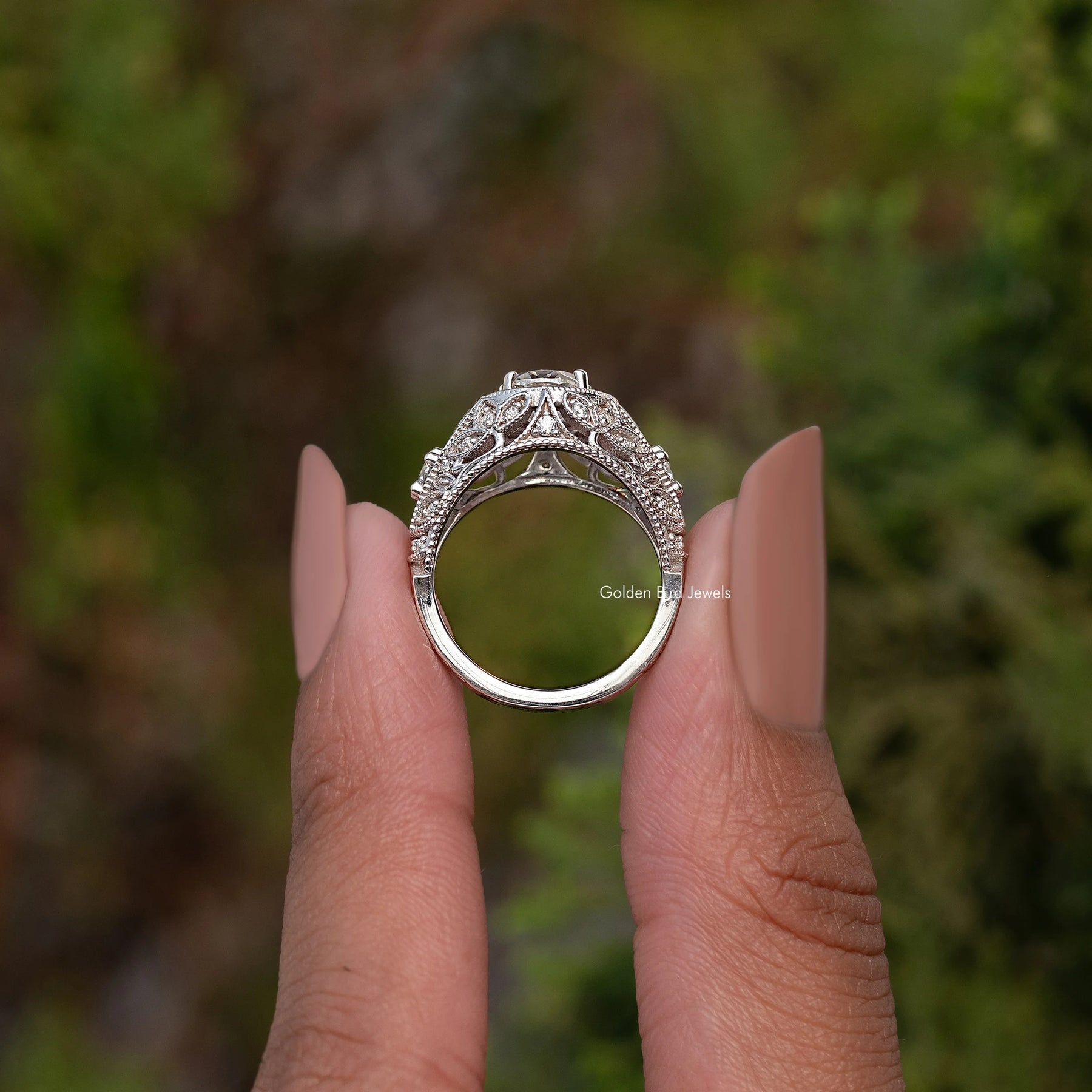 Vintage Moissanite Old European Round Cut Ring