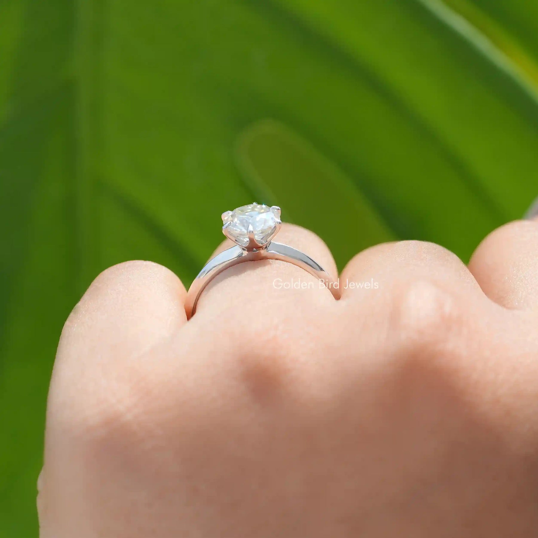 [Near Colorless OEC Round Cut Moissanite Ring]-[Golden Bird Jewels]