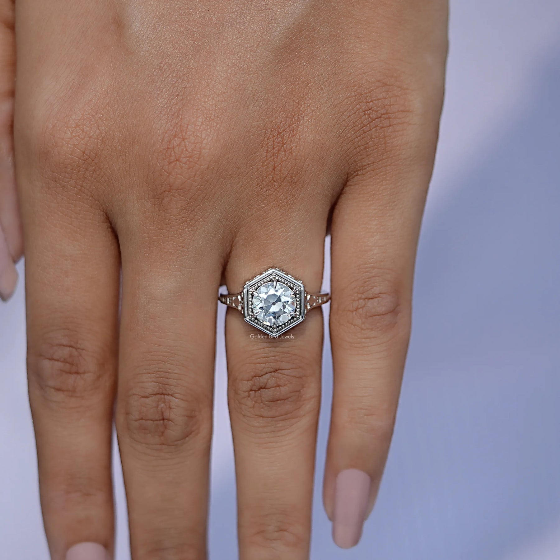 Old European Round Moissanite Solitaire Ring