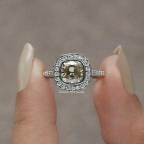 [Moissanite Old Mine Cushion Cut Halo Ring]-[Golden Bird Jewels]