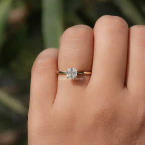 Close-Up View of Old Mine Cushion Cut Moissanite Ring In Yellow Gold