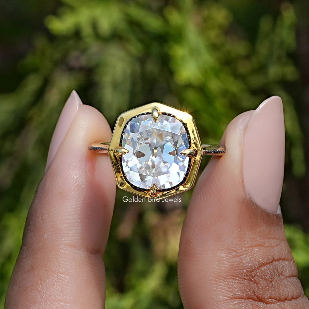 Moissanite Old Mine Cushion Milgrain Engagement Ring