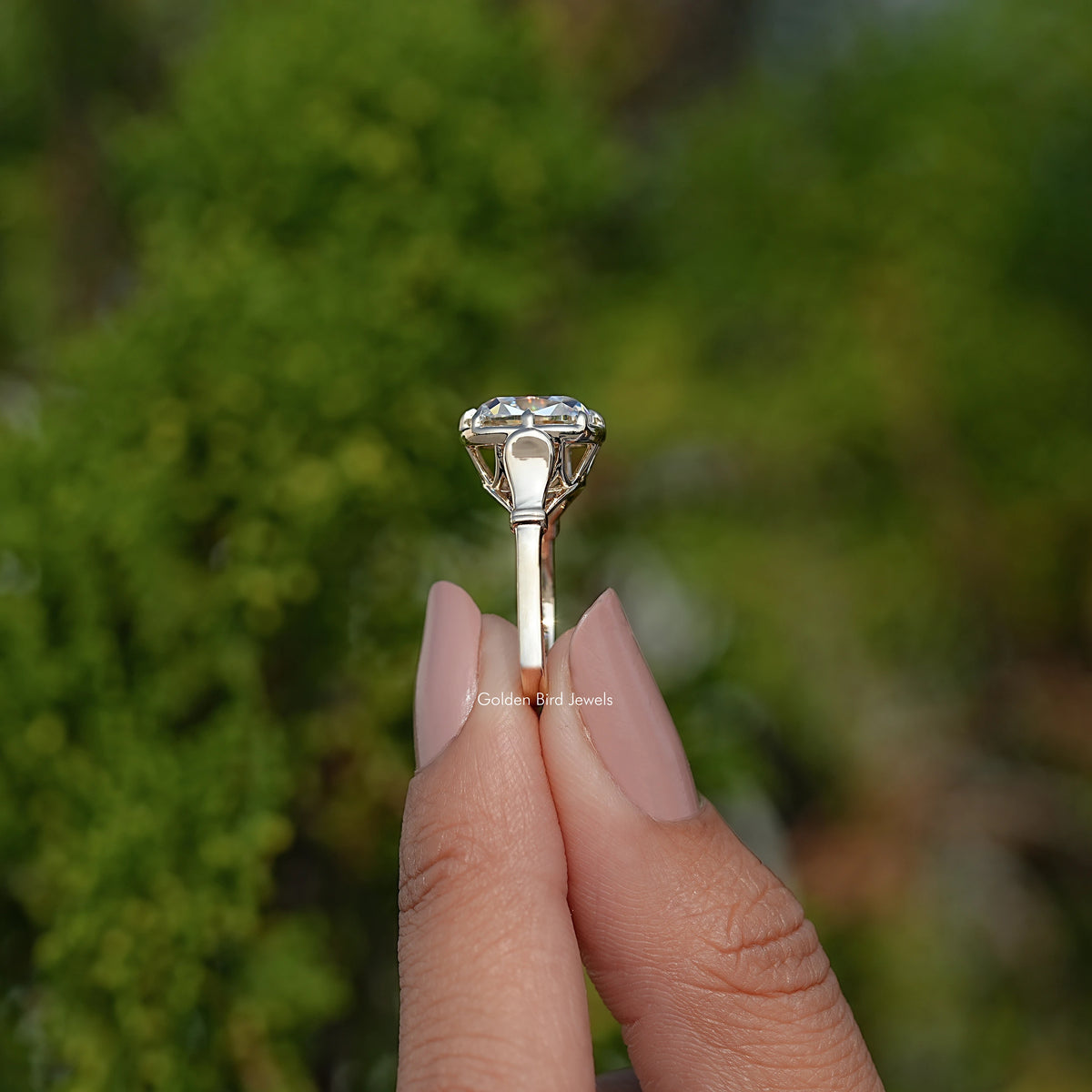 Moissanite Old Mine Cushion Solitaire Engagement Ring