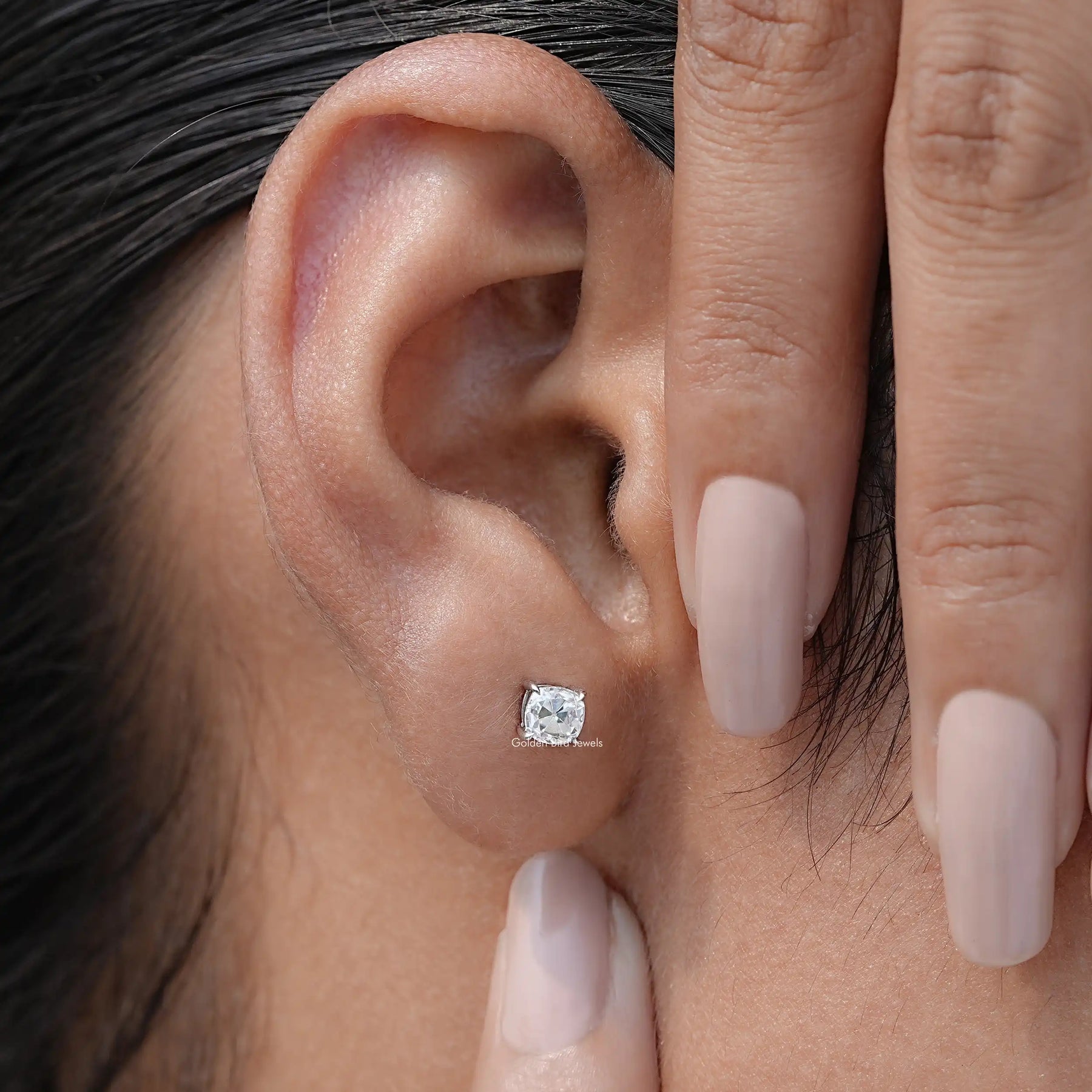 Old Mine Cushion Cut Moissanite Stud Earrings