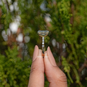 Moissanite Old Mine Emerald Accent Stone Ring