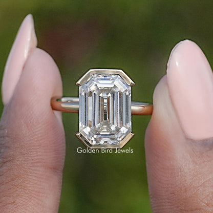 Front View of Moissanite Old Mine Emerald Cut Ring