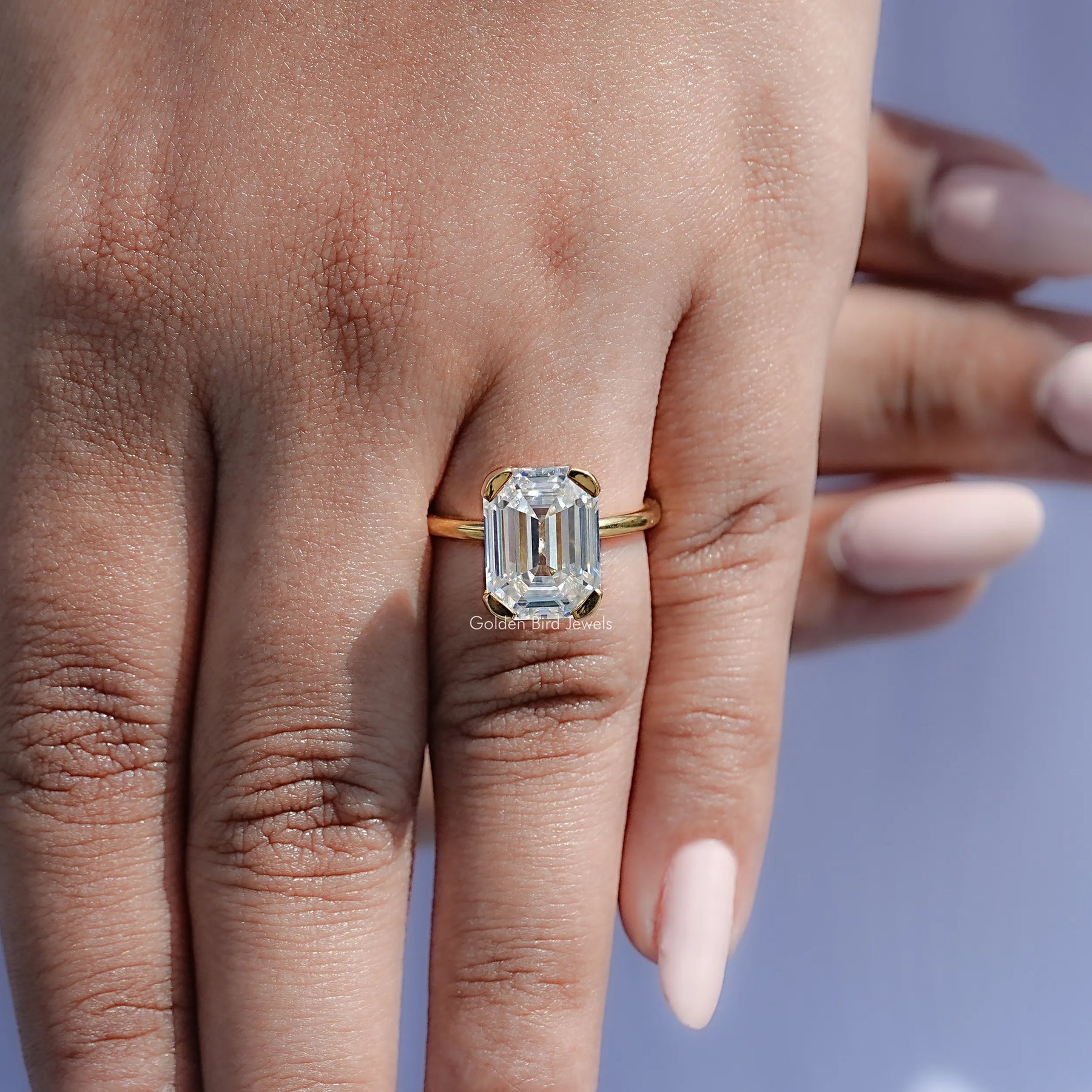 Off White Old Mine Emerald Cut Moissanite Ring