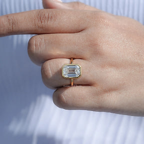 Bezel Set Old Mine Emerald Moissanite Engagement Ring