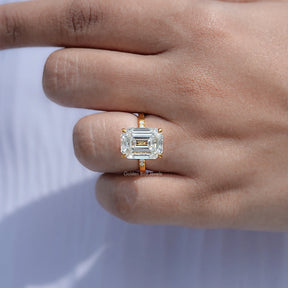 Off White Old Mine Emerald Moissanite Engagement Ring