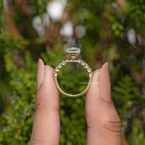 Moissanite Old Mine Emerald Accent Stone Ring