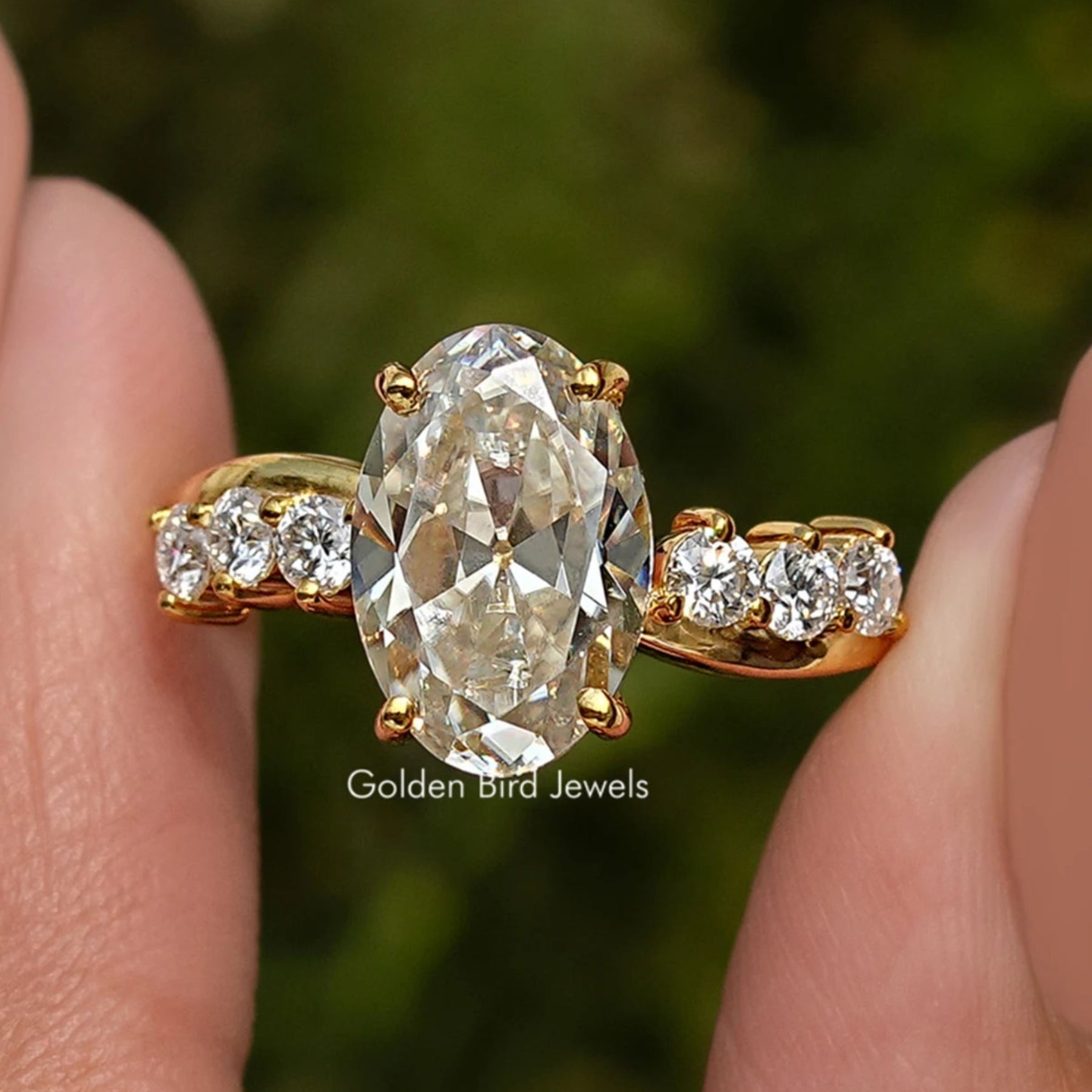 Moissanite Old Mine Oval Cut Accent Stone Infinite Ring