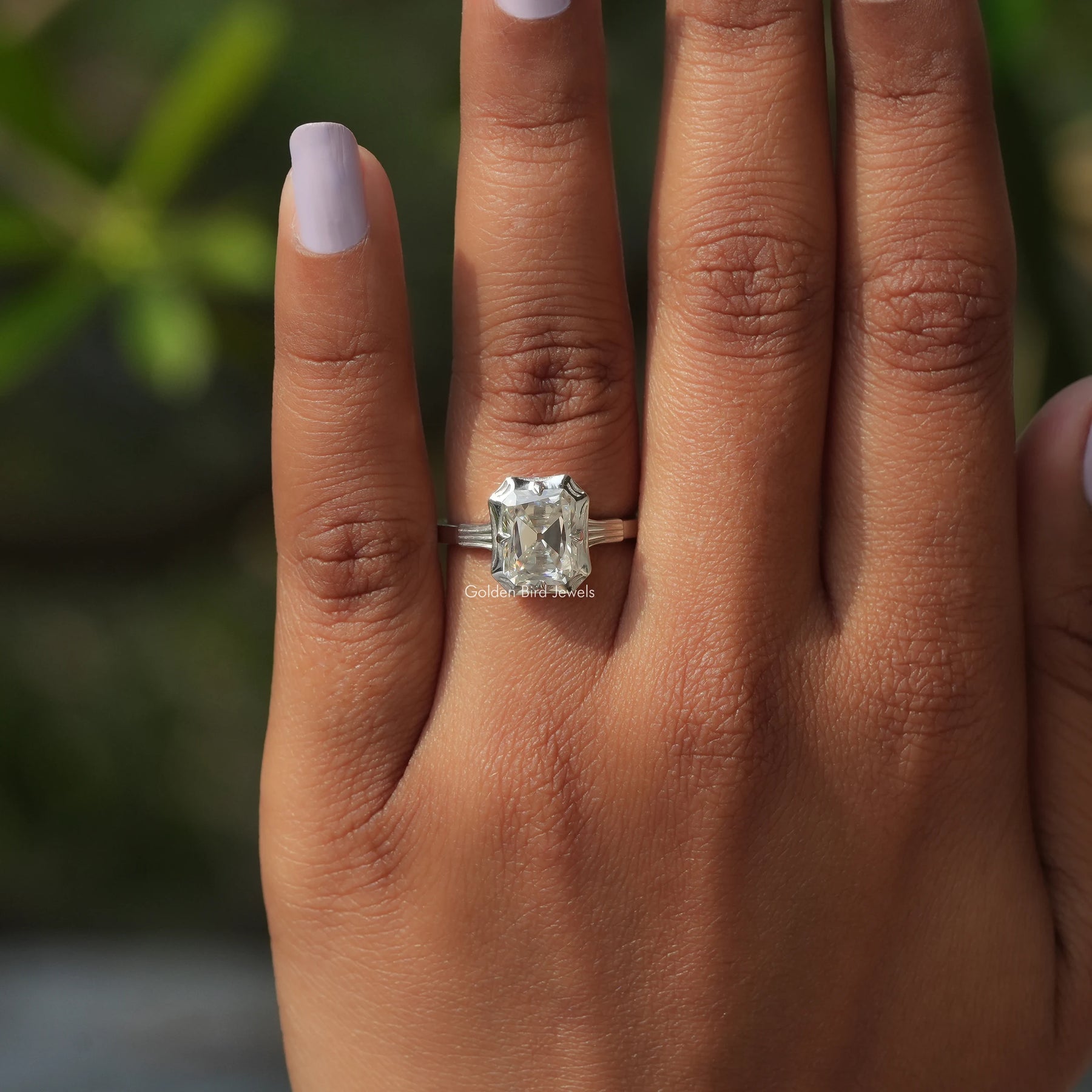 [Moissanite Old Mine Radiant Cut Solitaire Ring]-[Golden Bird Jewels]